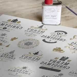 Stampa Trasferibile "NATALE, Blu e Oro" 28x40 cm